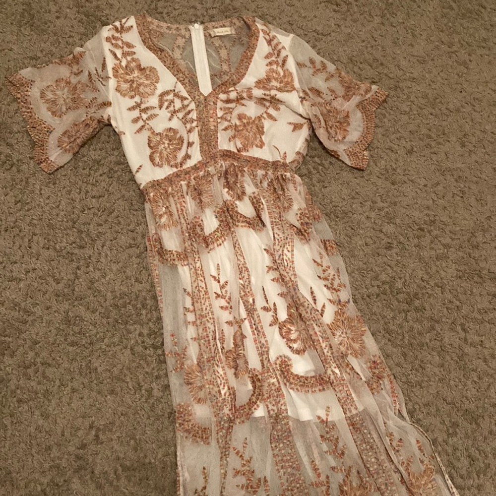 Colorful Embroidered Mesh Dress